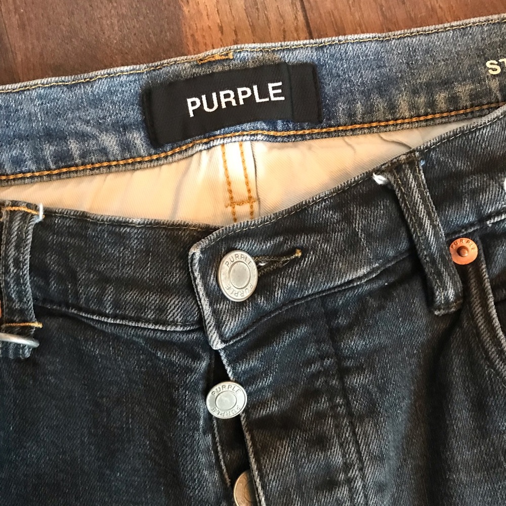 Button-Fly Denim Jeans with 'PURPLE' Branded Button